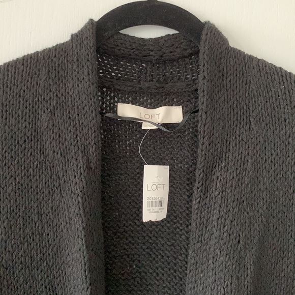 NWT LOFT Crochet Knit 3/4 Sleeves Drop Shoulder Open Cardigan Sweater Size M - Picture 2 of 16